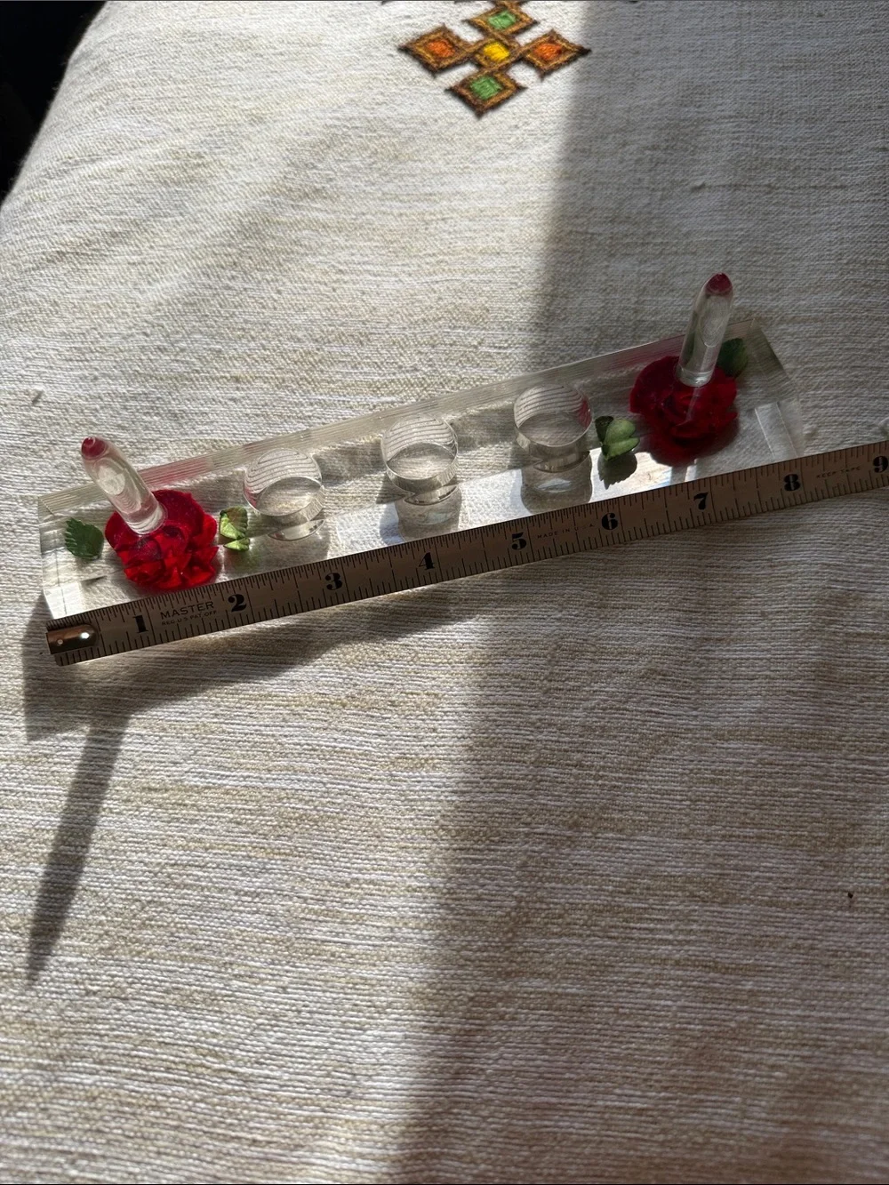 Vintage 70’s Clear plastic Flower ring holder Holder Tray with Red Rose Accents
